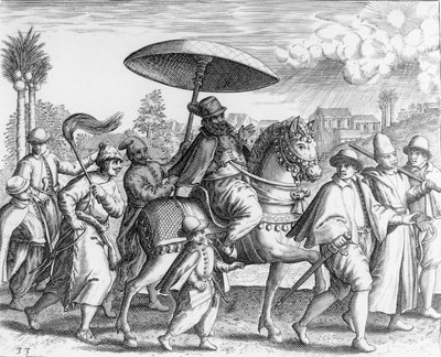 Portuguese officials in India, 1599 by Theodore de Bry